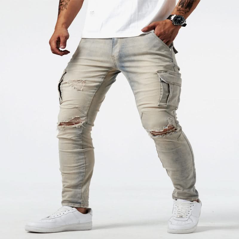 Herren Cargo-Jeans Schmal Mit Funktionalen Taschen 7