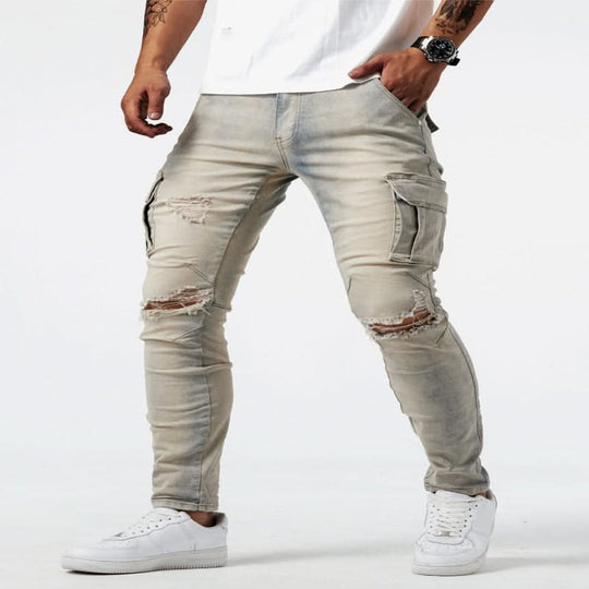 Herren Cargo-Jeans Schmal Mit Funktionalen Taschen 7