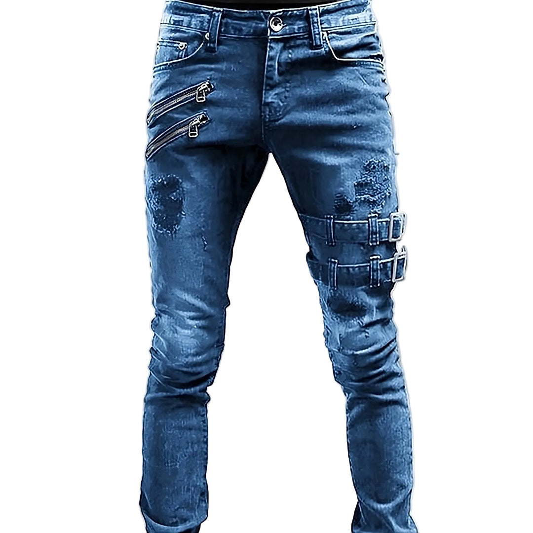 Herren Denim Jeans mit Schnallen und Reißverschlüssen 0