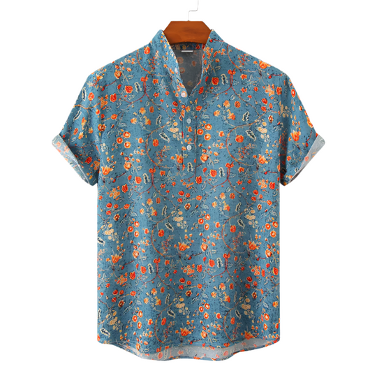 Herren Hemd mit Blumenmuster für Freizeit und Sommer 0