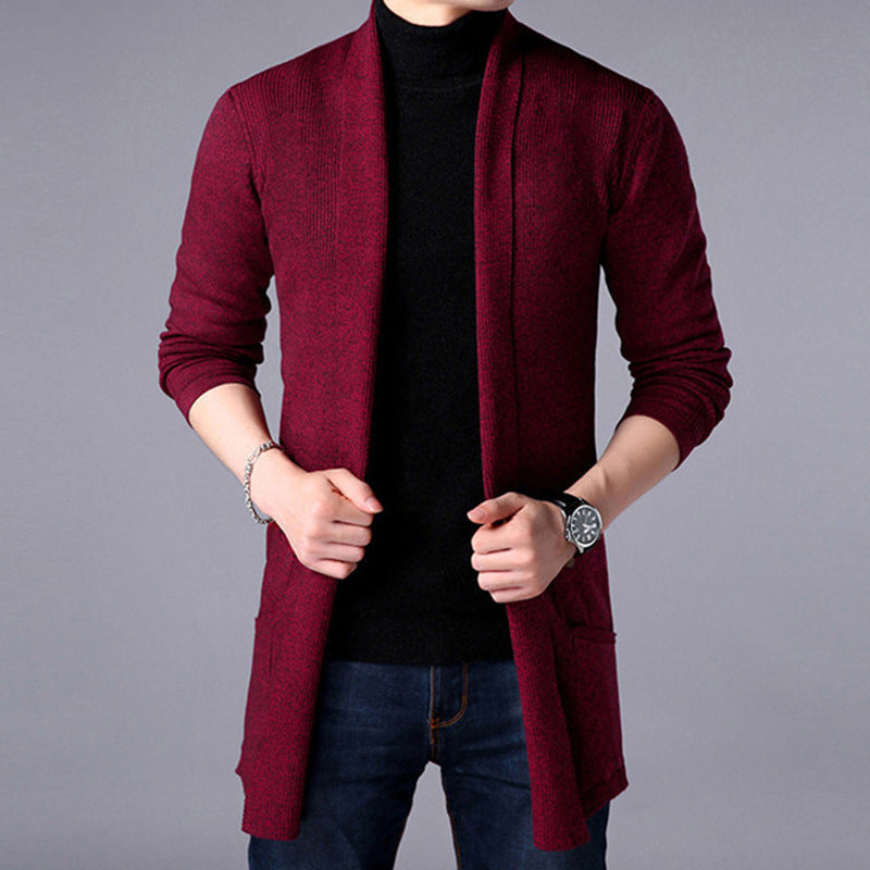 Herren Langer Cardigan Offene Vorderseite 2