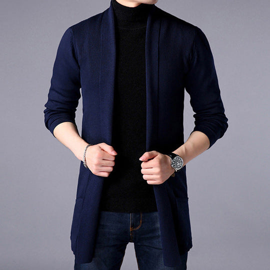 Herren Langer Cardigan Offene Vorderseite 4