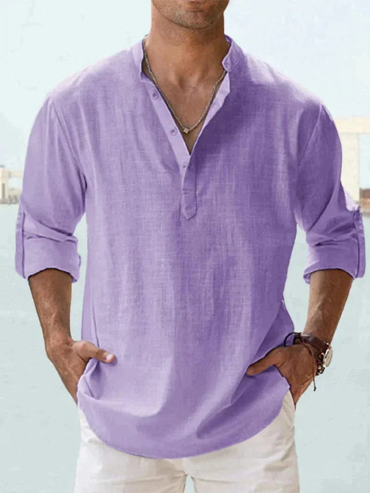 Herren Leinenhemd Offener Kragen Lässiger Schnitt für Sommer 8