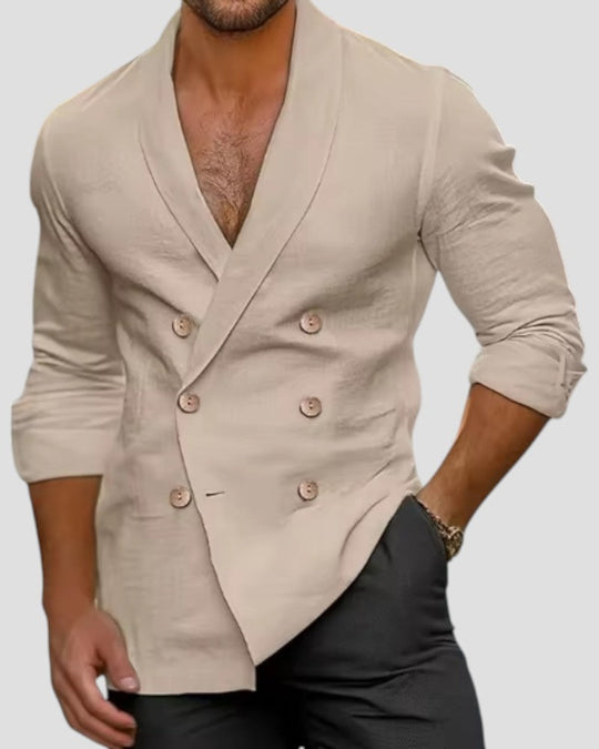 Herren Leinenjacke Zweireihig mit V-Ausschnitt 1
