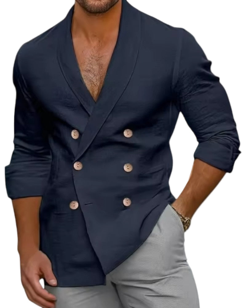 Herren Leinenjacke Zweireihig mit V-Ausschnitt 2