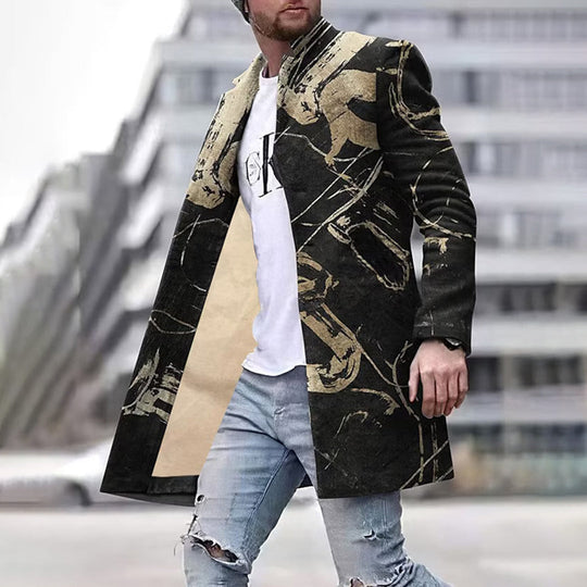 Herren Mantel Lang mit Einzigartigem Muster für Herbst und Winter, Sportlich und Casual 0