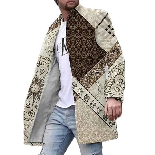 Herren Mantel Lang mit Einzigartigem Muster für Herbst und Winter, Sportlich und Casual 1