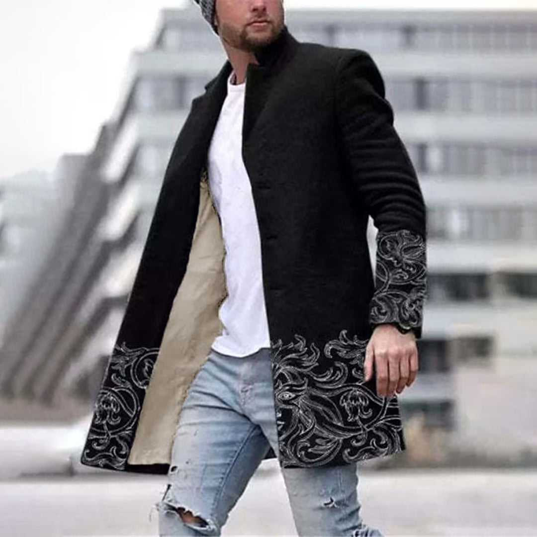 Herren Mantel Lang mit Einzigartigem Muster für Herbst und Winter, Sportlich und Casual 2