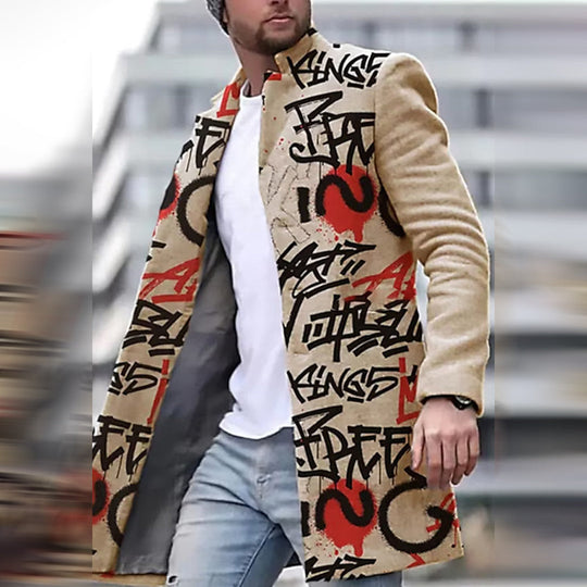 Herren Mantel Lang mit Einzigartigem Muster für Herbst und Winter, Sportlich und Casual 5