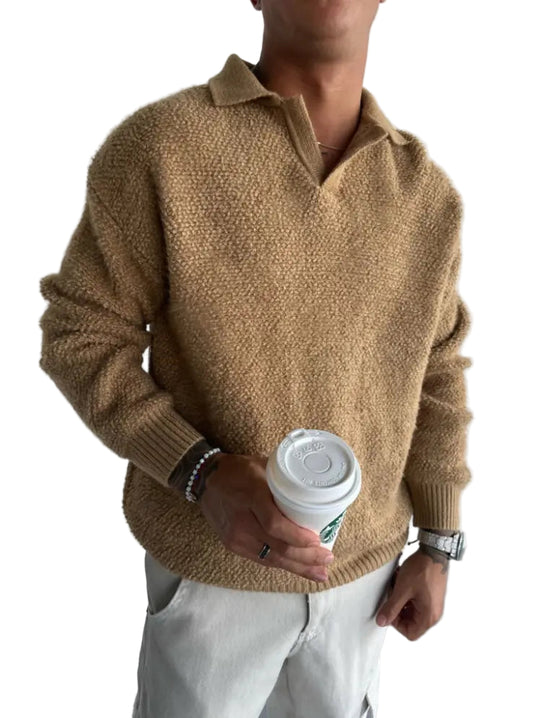 Herren Pullover Oversize mit Gestricktem Kragen für Stil und Komfort 0