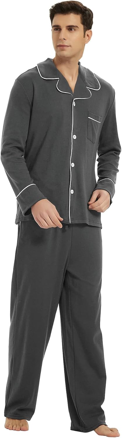 Herren Pyjama Set Klassisch Mit Knopfleiste Und Langen Ärmeln 5