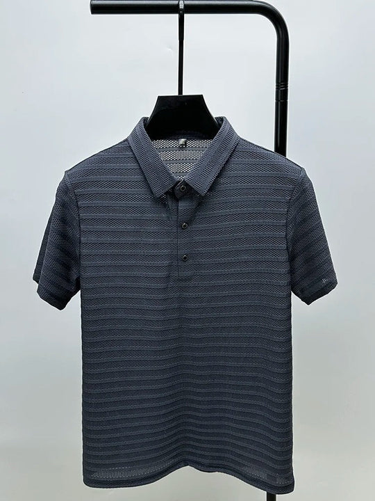 Herren Seidenhemd mit atmungsaktivem Mesh-Muster 3