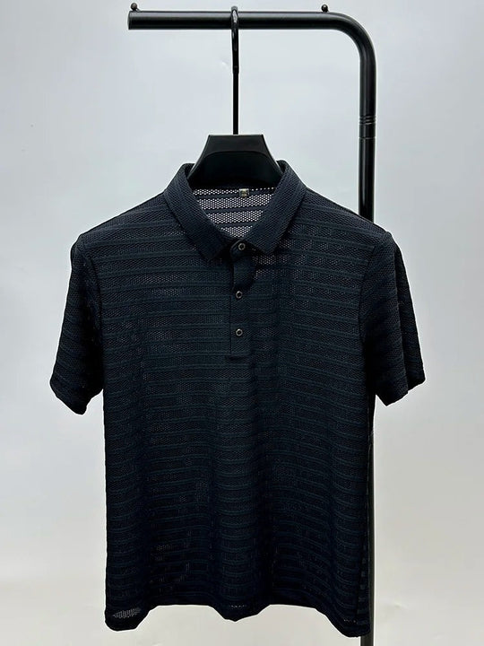 Herren Seidenhemd mit atmungsaktivem Mesh-Muster 7