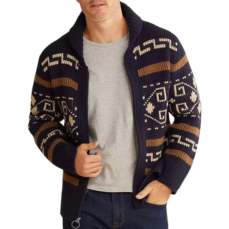 Herren Strickjacke Mit Reißverschluss Und Gemustertem Design 0