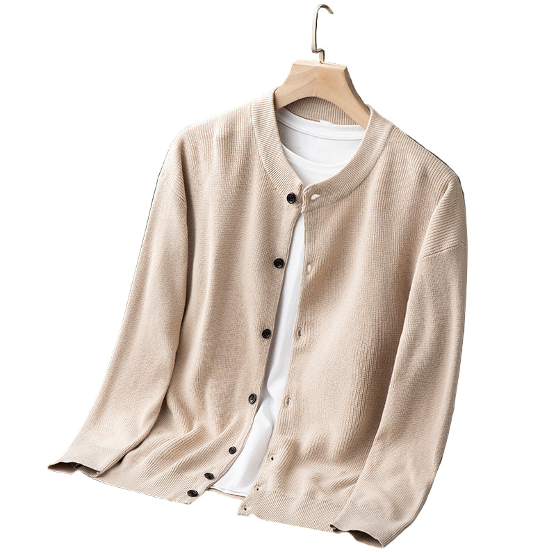 Herren Strickjacke Schmal Geschnitten mit Knopfleiste und Rippdetails 0