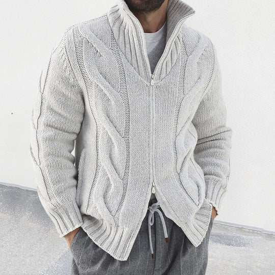 Herren Strickjacke mit Stehkragen und Zopfärmeln 0