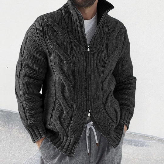 Herren Strickjacke mit Stehkragen und Zopfärmeln 2