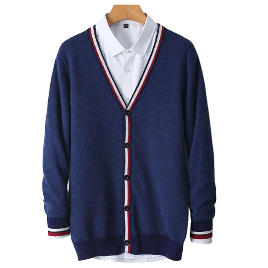 Herren Strickjacke mit V-Ausschnitt und Knopfleiste, vielseitig kombinierbar 1