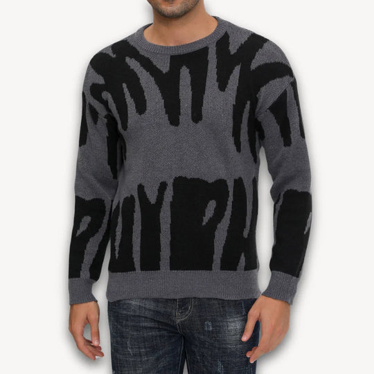 Herren Strickpullover mit grafischem Rundhalsausschnitt 1