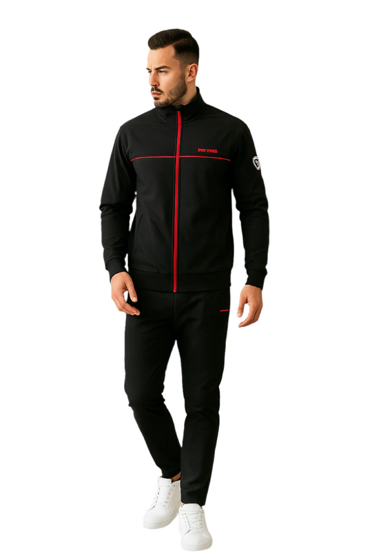 Herren Trainingsanzug Sportlich Modern mit Elastischen Bündchen, Leichtem Material und Roten Akzenten 0
