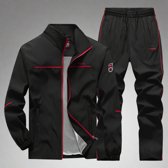 Herren Trainingsanzug Sportlich Modern mit Elastischen Bündchen, Leichtem Material und Roten Akzenten 3