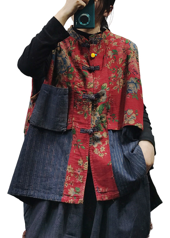 Herren Vintage Weste mit Stehkragen und Patchwork-Druck 0