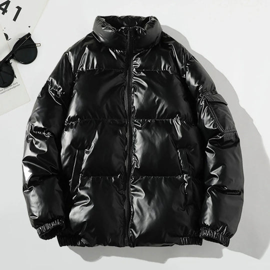 Herrenjacke Modern mit Stehkragen für Winter, Langarm, Glänzende Oberfläche, Vielseitig Kombinierbar 3