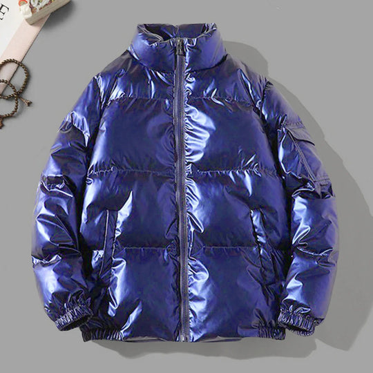Herrenjacke Modern mit Stehkragen für Winter, Langarm, Glänzende Oberfläche, Vielseitig Kombinierbar 4