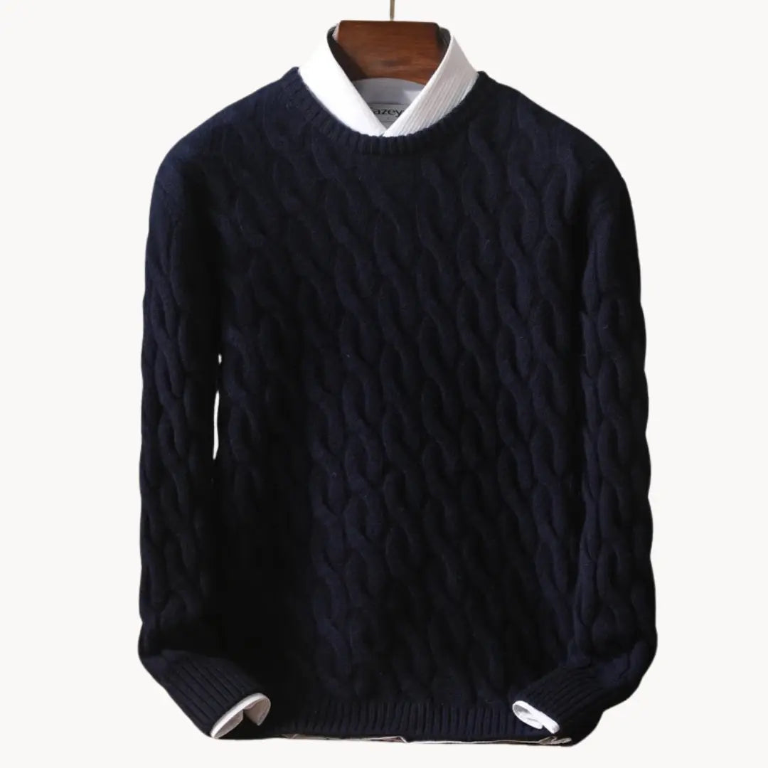 Herrenpullover Klassisch Rundhals Mit Traditionellen Wabennähten 3