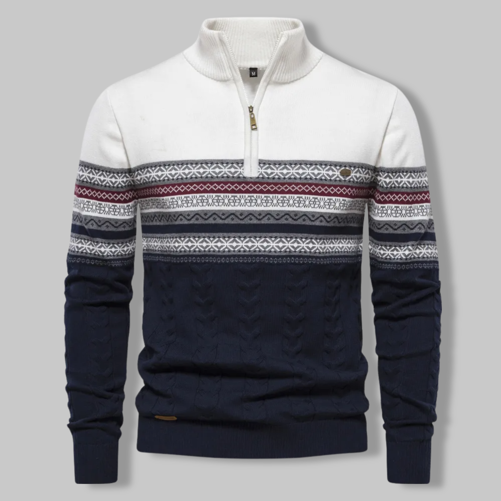 Herrenpullover Norwegermuster Viertelreißverschluss Weiche Mischfaser 2