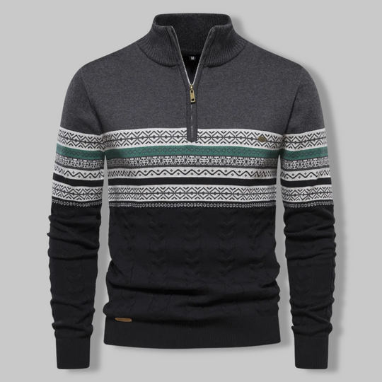 Herrenpullover Norwegermuster Viertelreißverschluss Weiche Mischfaser 6