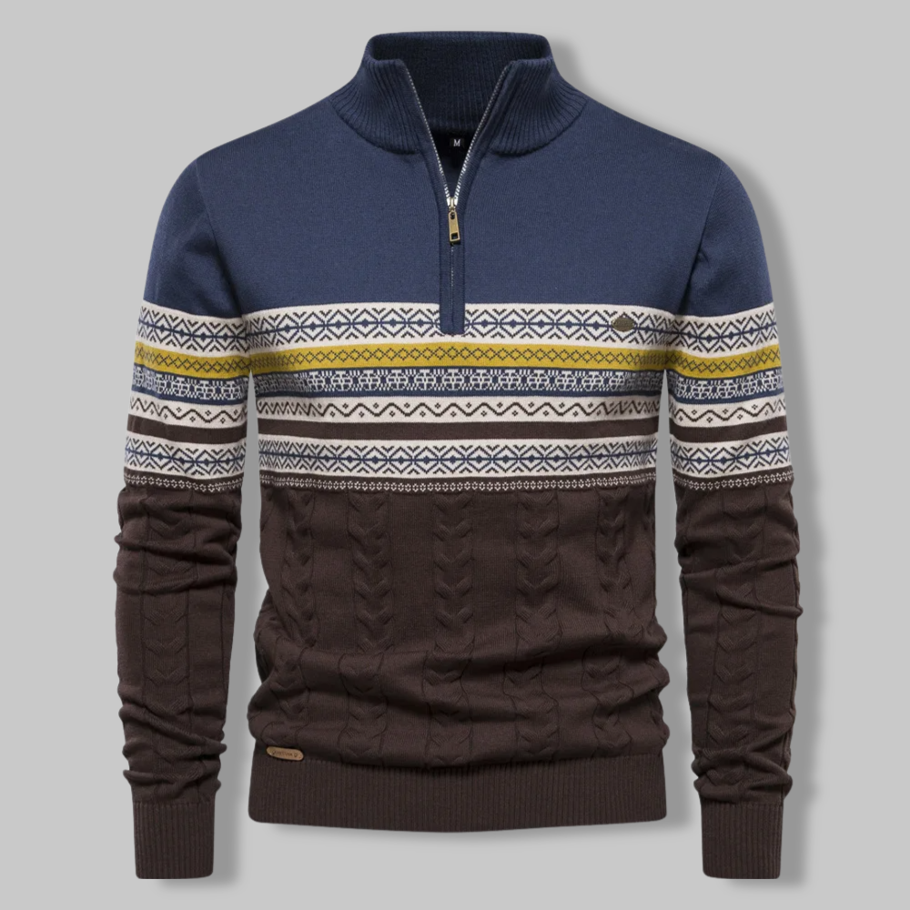 Herrenpullover Norwegermuster Viertelreißverschluss Weiche Mischfaser 7