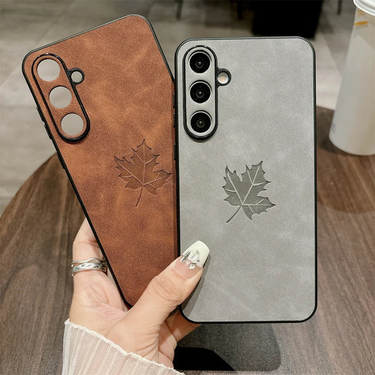 Hülle für Samsung S-Serie aus Lammleder mit Ahornblättern 0