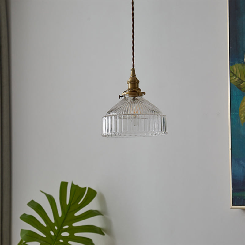 Industrielle Pendelleuchte mit geripptem Glas für Wohnzimmer und Esszimmer 1