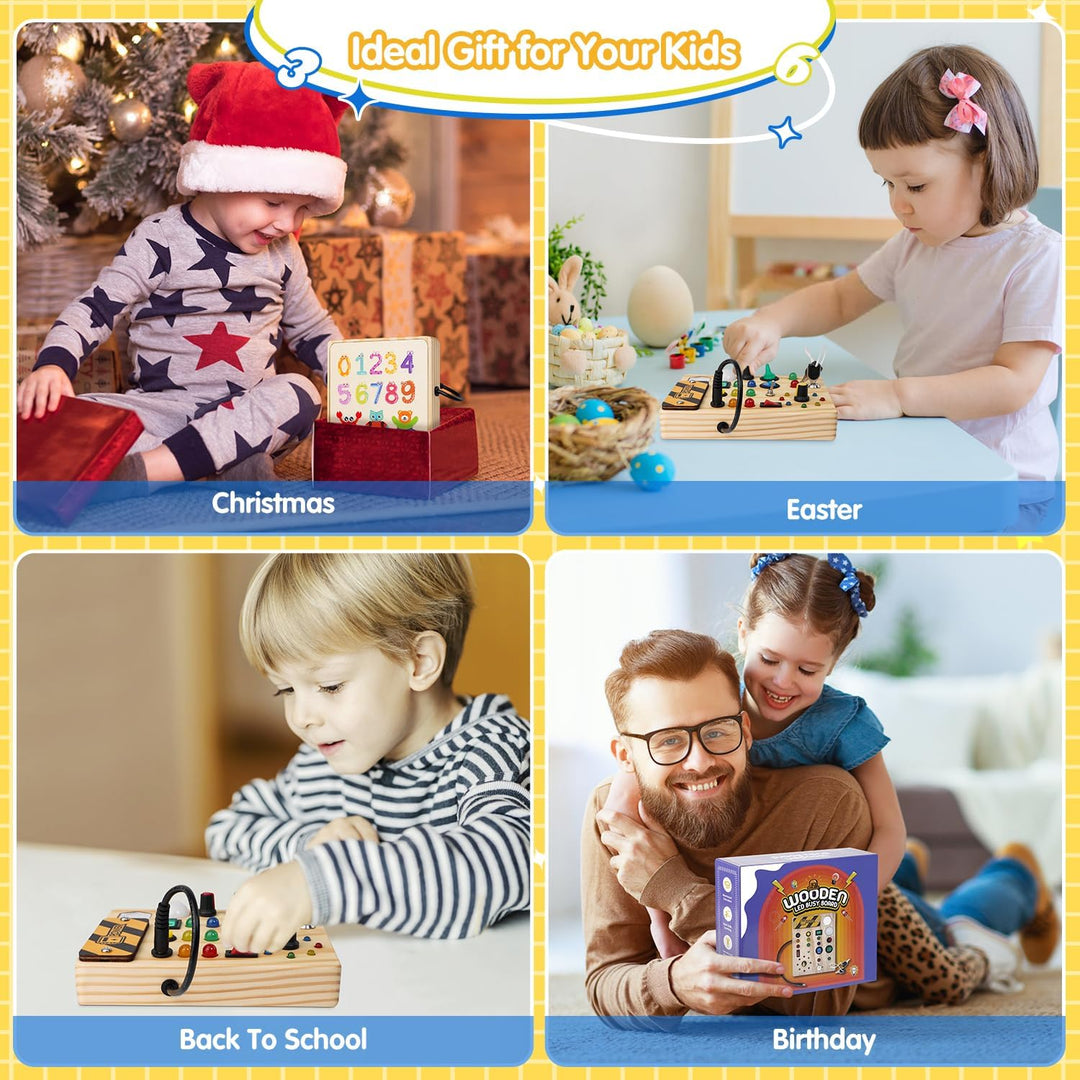 Interaktives Lernspielzeug für 2 Jährige - Montessori Spielzeug für Kleinkinder mit LED-Lämpchen und Schaltern 6