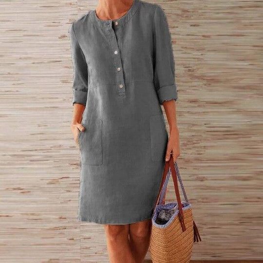 Damen Midi Kleid Sommer Atmungsaktives Material Knielang Elegant-1
