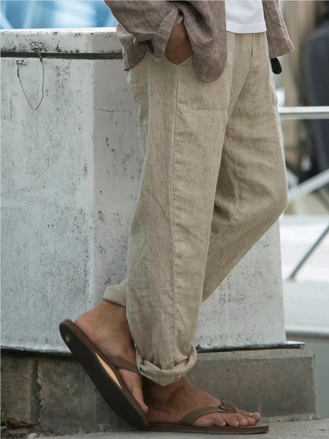 Herren Hose Leinen Bequem Zeitlos Regular Fit-2