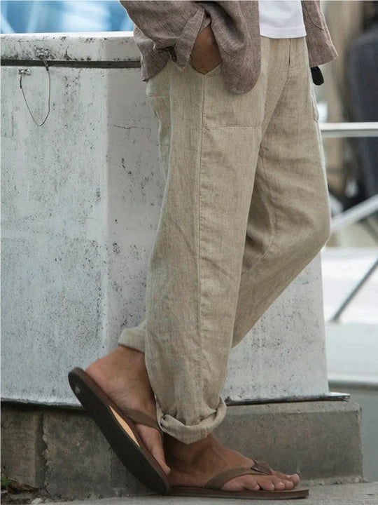 Herren Hose Leinen Bequem Zeitlos Regular Fit-2