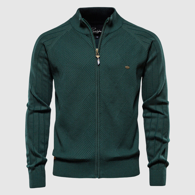 Herren Cardigan Baumwolle mit Vollem Reißverschluss und Argyle-Muster 3