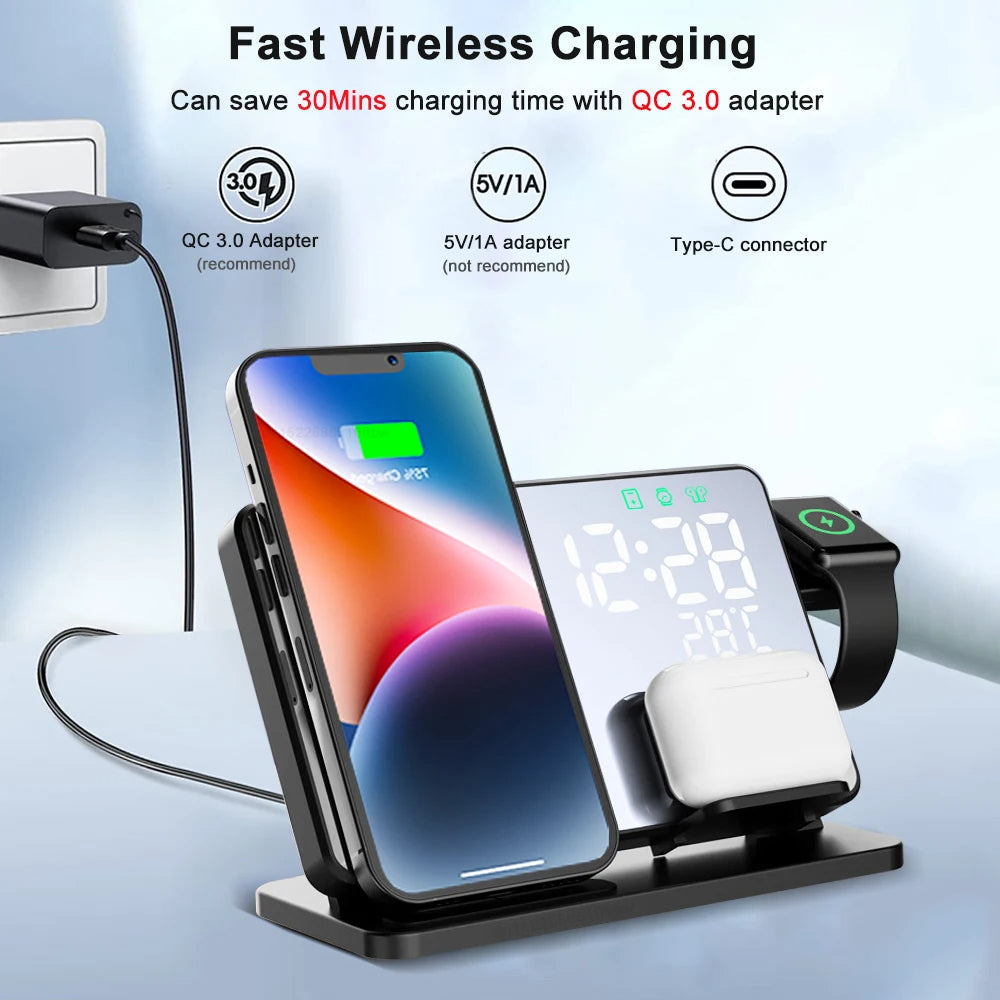 Kabellose 3-in-1-Ladestation mit Wecker für iPhone und Apple Watch 3