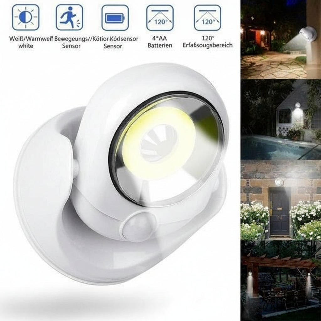 Kabellose LED Lampe mit Bewegungssensor für Außenbereich, 450 Lumen, 360° Schwenkbar, Wasserdicht 1