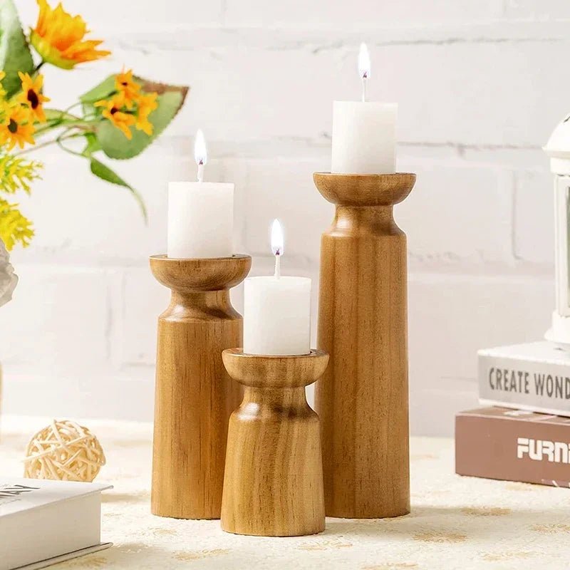 Kerzenhalter Set aus Holz im Retro-Stil 1