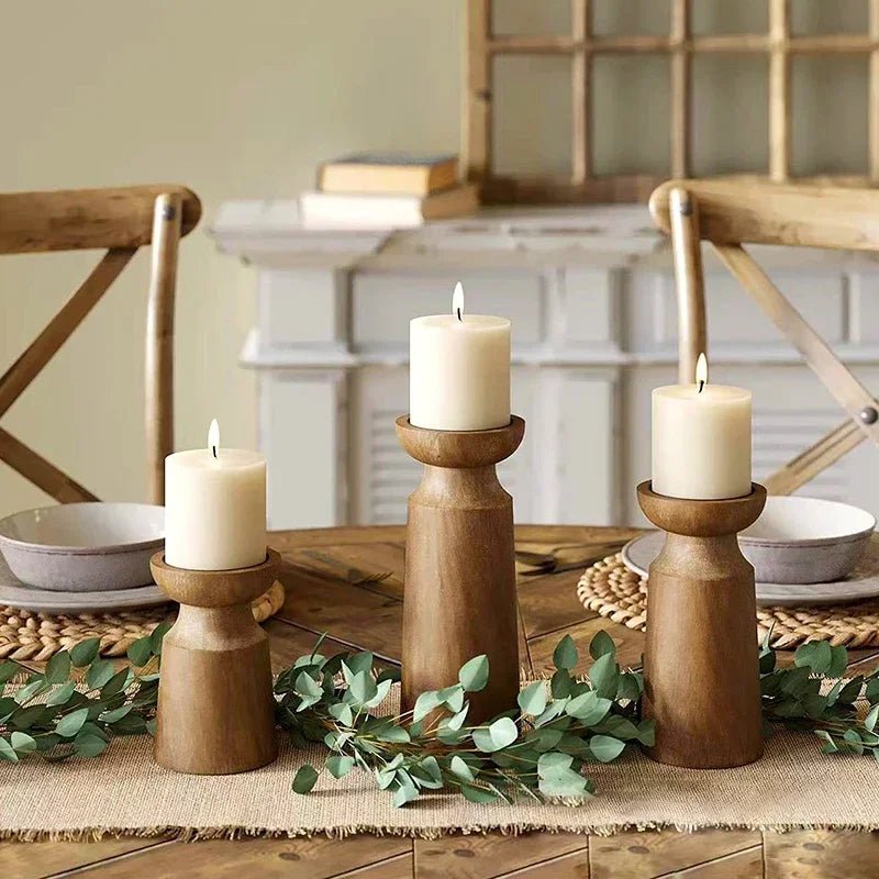 Kerzenhalter Set aus Holz im Retro-Stil 2
