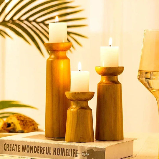 Kerzenhalter Set aus Holz im Retro-Stil 3