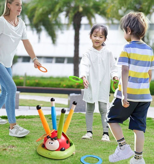 Kinder 3-in-1-Aktivitätsset mit Seilspringen, Ringwerfen und Tretrakete 1