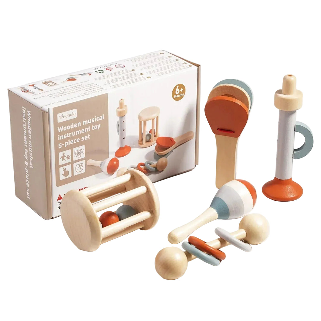 Kinder Musikinstrumente Set Montessori Holz für Kleinkinder, Xylophon, Maracas, Triangel, Tamburin, Pädagogisches Spielzeug 0
