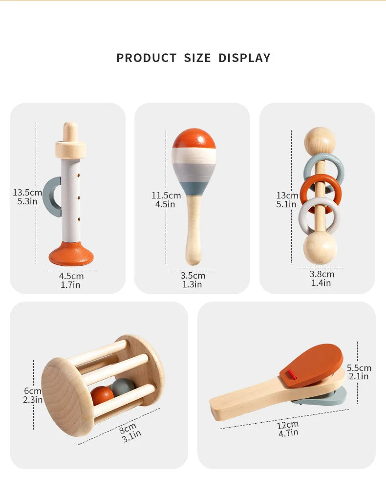 Kinder Musikinstrumente Set Montessori Holz für Kleinkinder, Xylophon, Maracas, Triangel, Tamburin, Pädagogisches Spielzeug 4