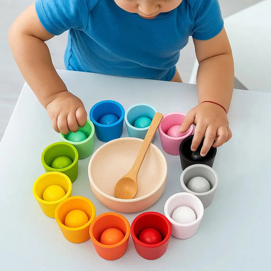 Kinder Regenbogenbälle Set Montessori für Kreatives Lernen und Feinmotorik 0
