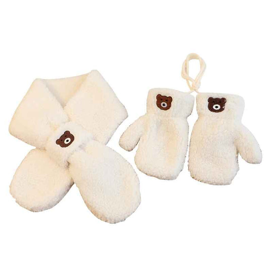 Kinder Winterset Fleece Fäustlinge und Schal mit Bär 2