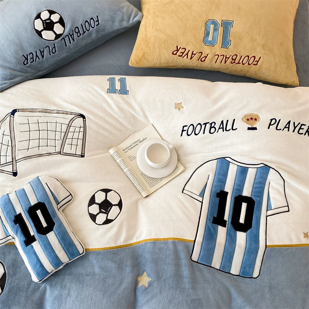 Kinderbettwäsche-Set mit Fußballmotiv und Applikationen 3